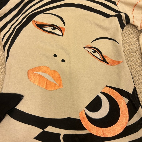 vintage Custo Barcelona long-sleeve Artistic Black and Cream top shirt 1 nwt - Picture 12 of 12